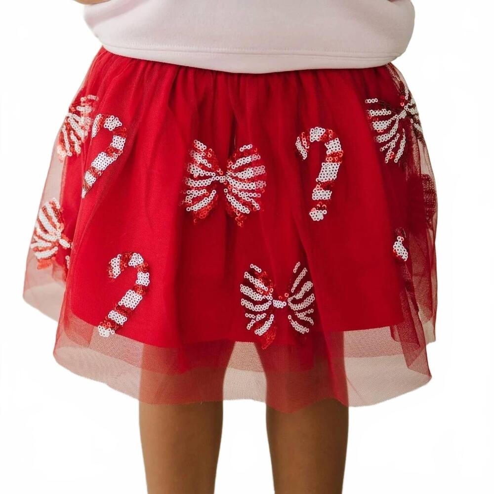 NEW SWEET WINK candy cane sequin christmas tutu skirt in red
